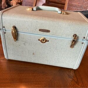 Samsonite Pale Blue Train Case with Brass Hardware